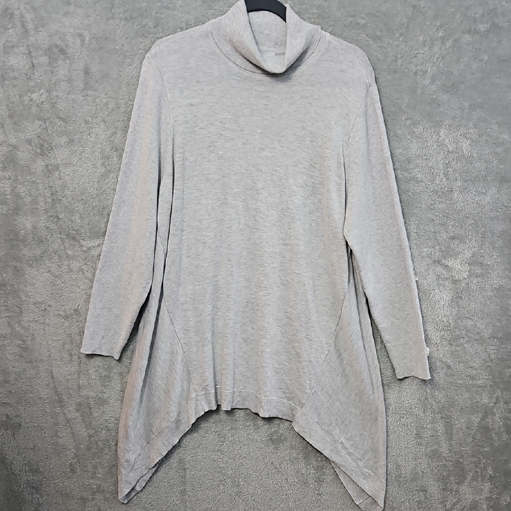 Chico's XL Light Gray Turtleneck Knit Sweater Tunic Cashmere Rayon